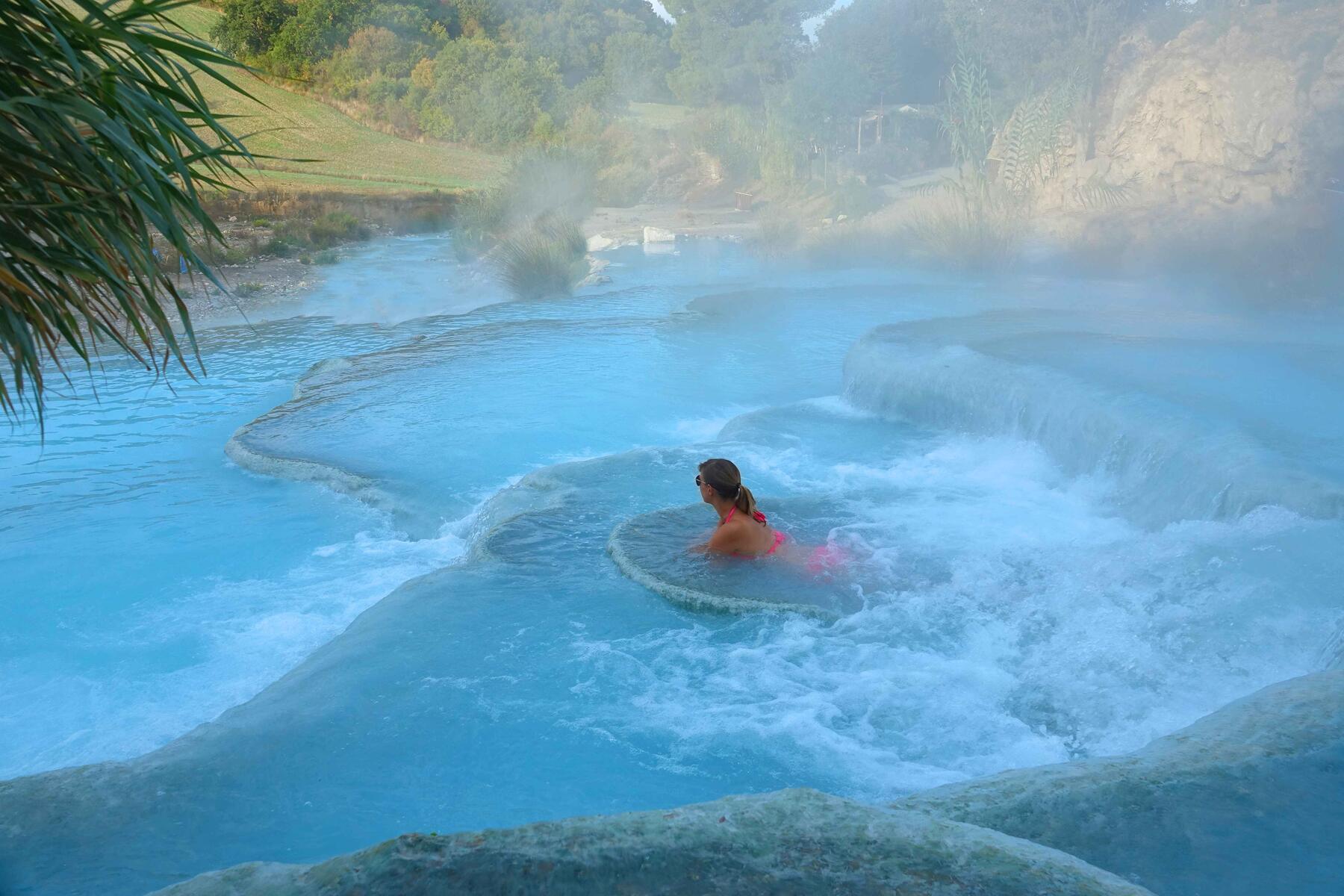 Terraced blue thermal pools in Tuscany, Italy